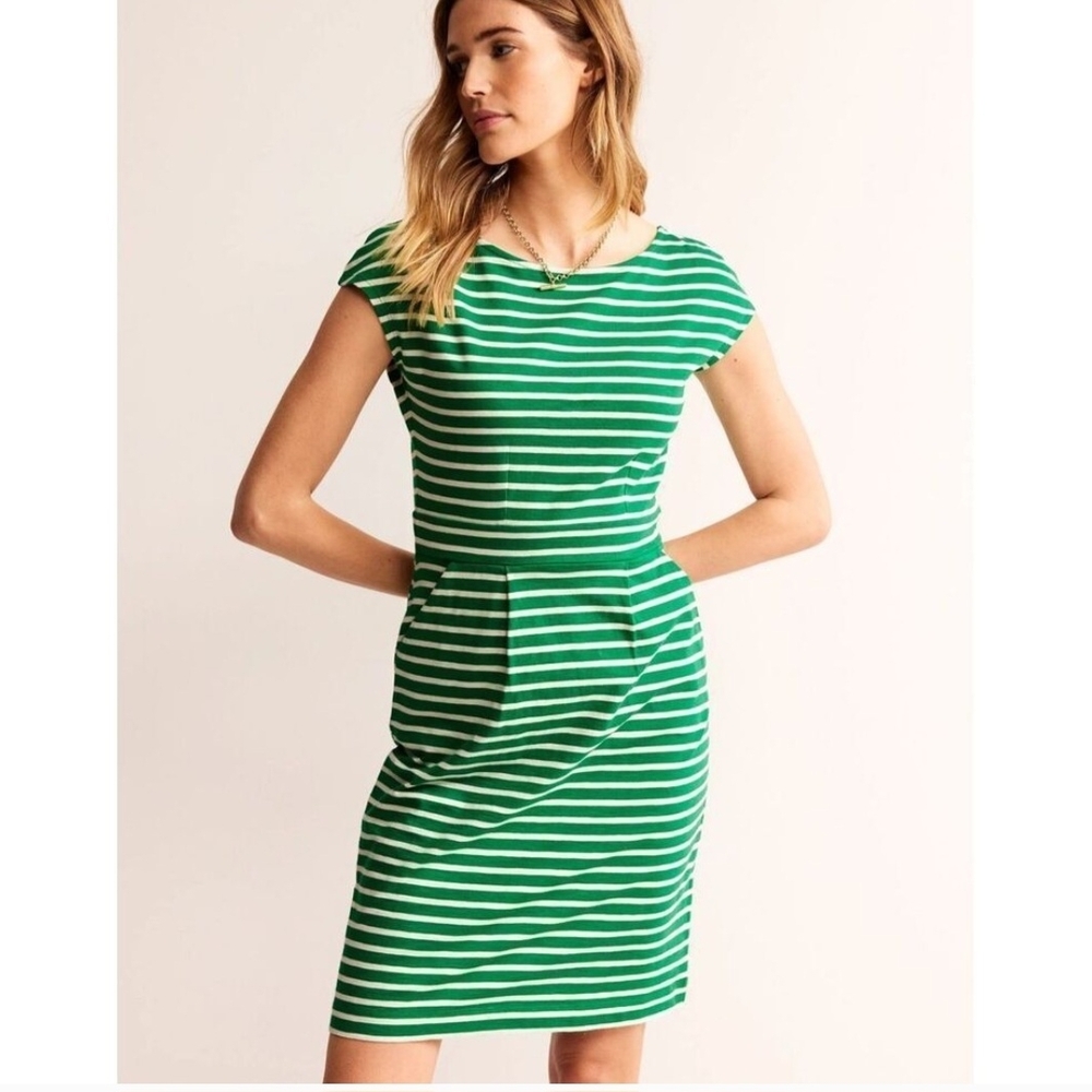 Boden Florrie Plus Size Striped Green And White Dress NWT Sz 16/18 Pockets!